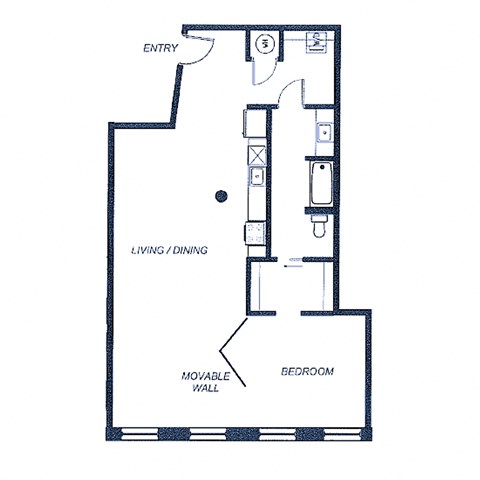 Floor plan for 1 bed, 1 bath, 954 sqft